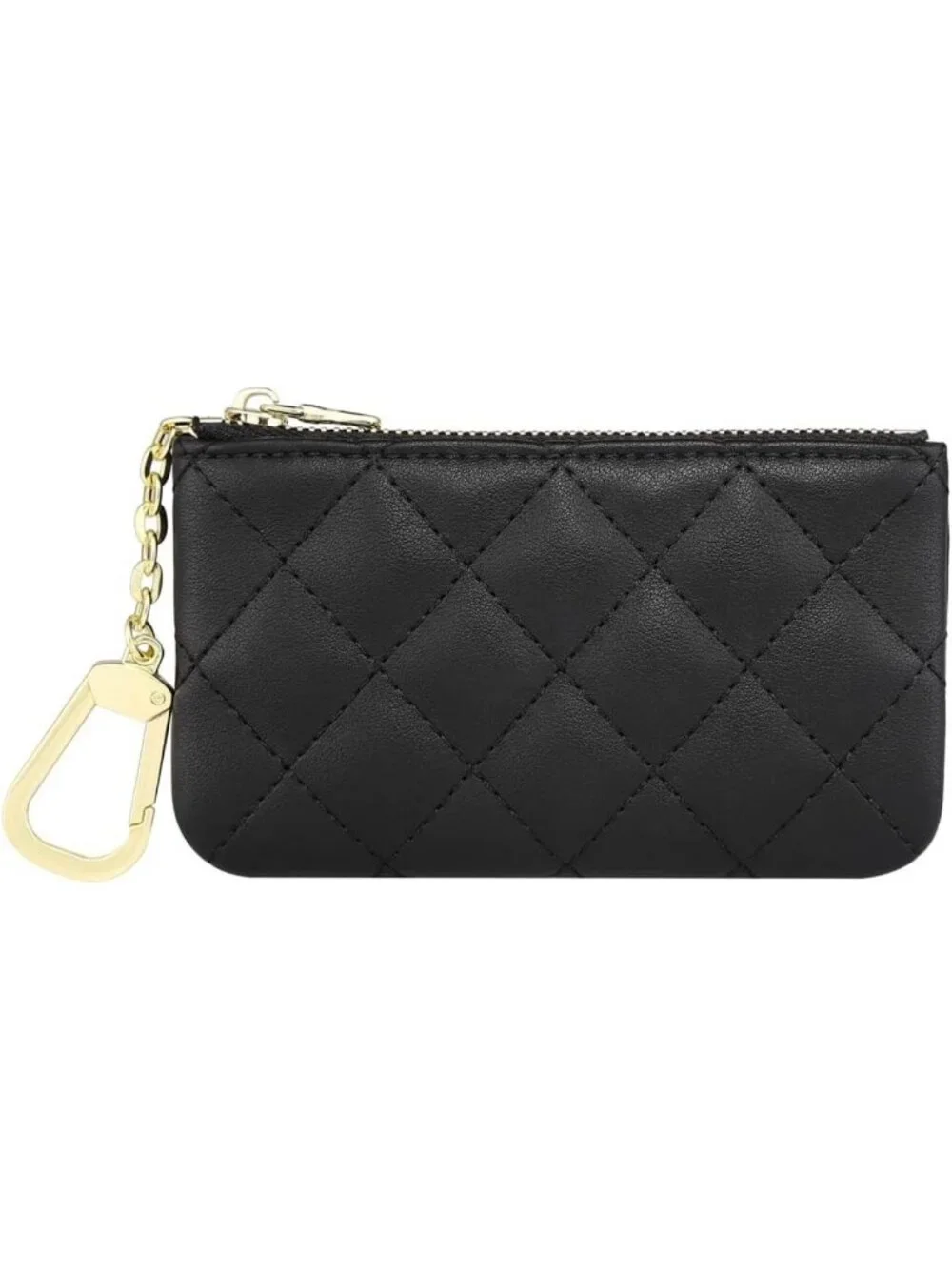 Genuine Full Grain Leather Mini Coin Purse Keychain Pouch & Card Holder - Black